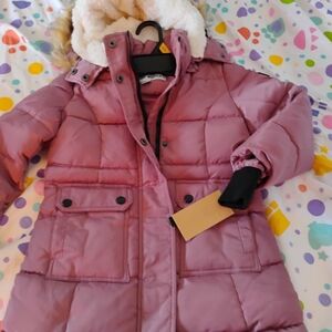 Steve Madden Kids Puffer Jacket with Faux Fur Hood - Mauve